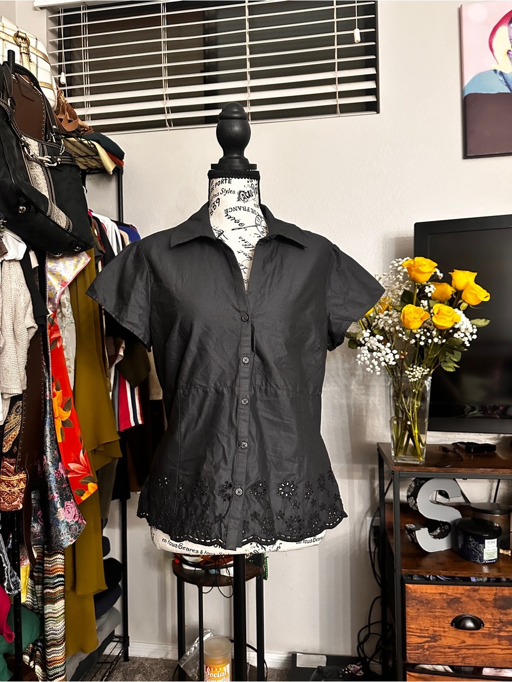 Hollister Co. black button up blouse with lace trim